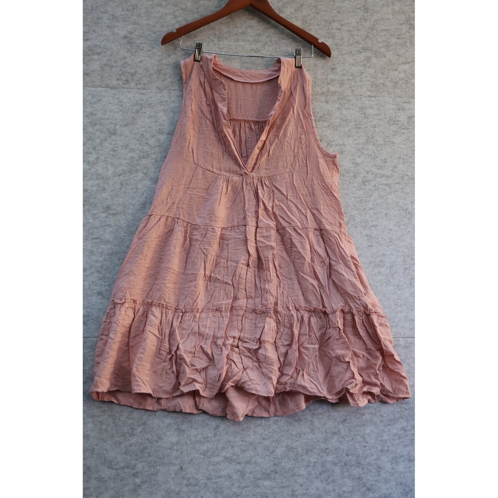 Hourglass Lily Womens Sleeveless Tiered Mini Dress V-Neck Crinkle Boho Pink M